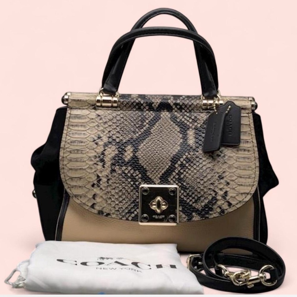 Coach Drifter Black and Tan Snakeskin Satchel Crossbody-HTF